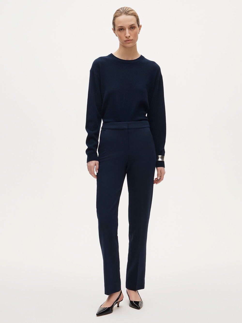 💙J.Crew Super 120s Navy Wool Ankle Straight Pants 8 Minimalist Quiet Luxury EUC